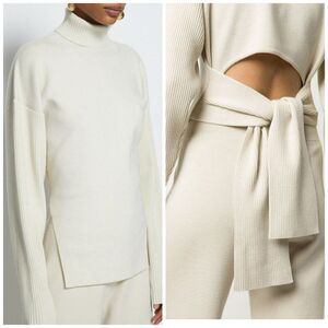 Jonathan Simkhai Eleanor Tie Back Cut Out Ribbed Knit Turtleneck Sweater